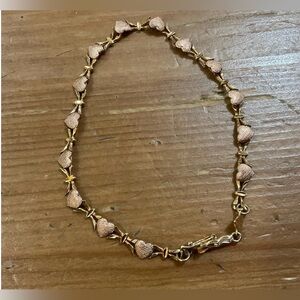 Beverly Hills Gold: 14k. Vintage Rose/pink gold puff hearts and link bracelet .